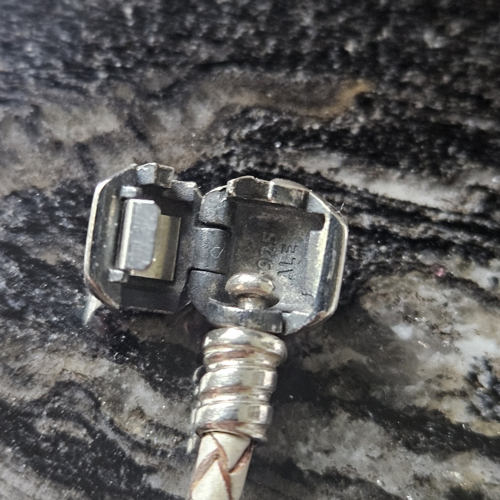PANDORA Braided Leather Sterling Silver Bracelet - @Grey - Picture 4 of 4